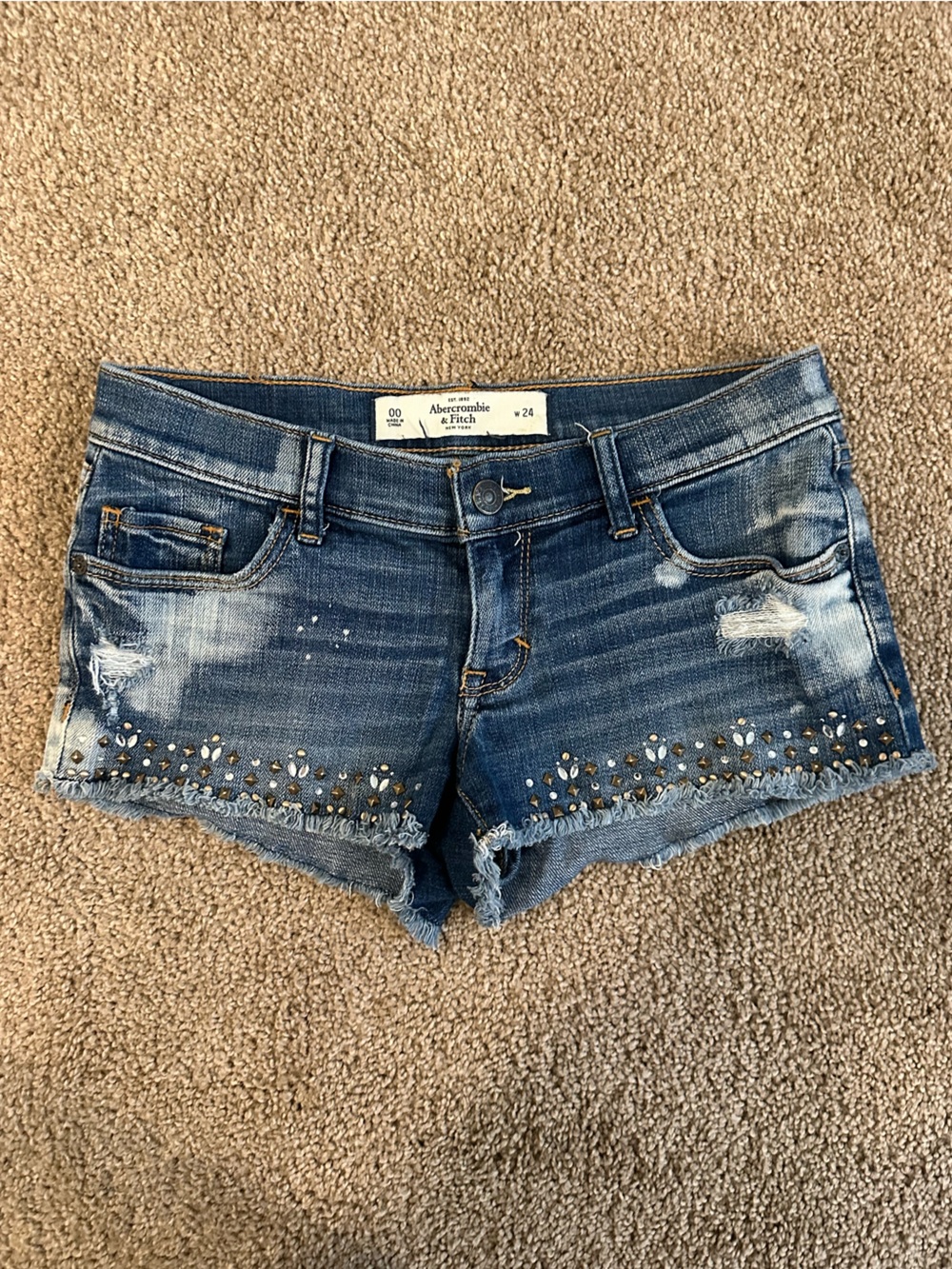 Abercrombie & Fitch Medium Blue Distressed Denim Shorts